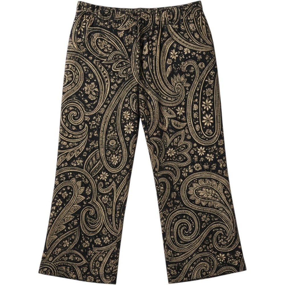 Soft Surrounds Paisley Wide Leg Pants XL Black Tan Elastic Waist Boho Loungewear
